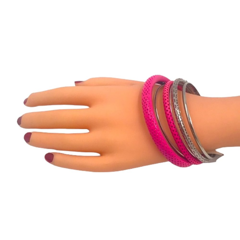 Marysol Pink & Silver Bangle Bracelet Set
